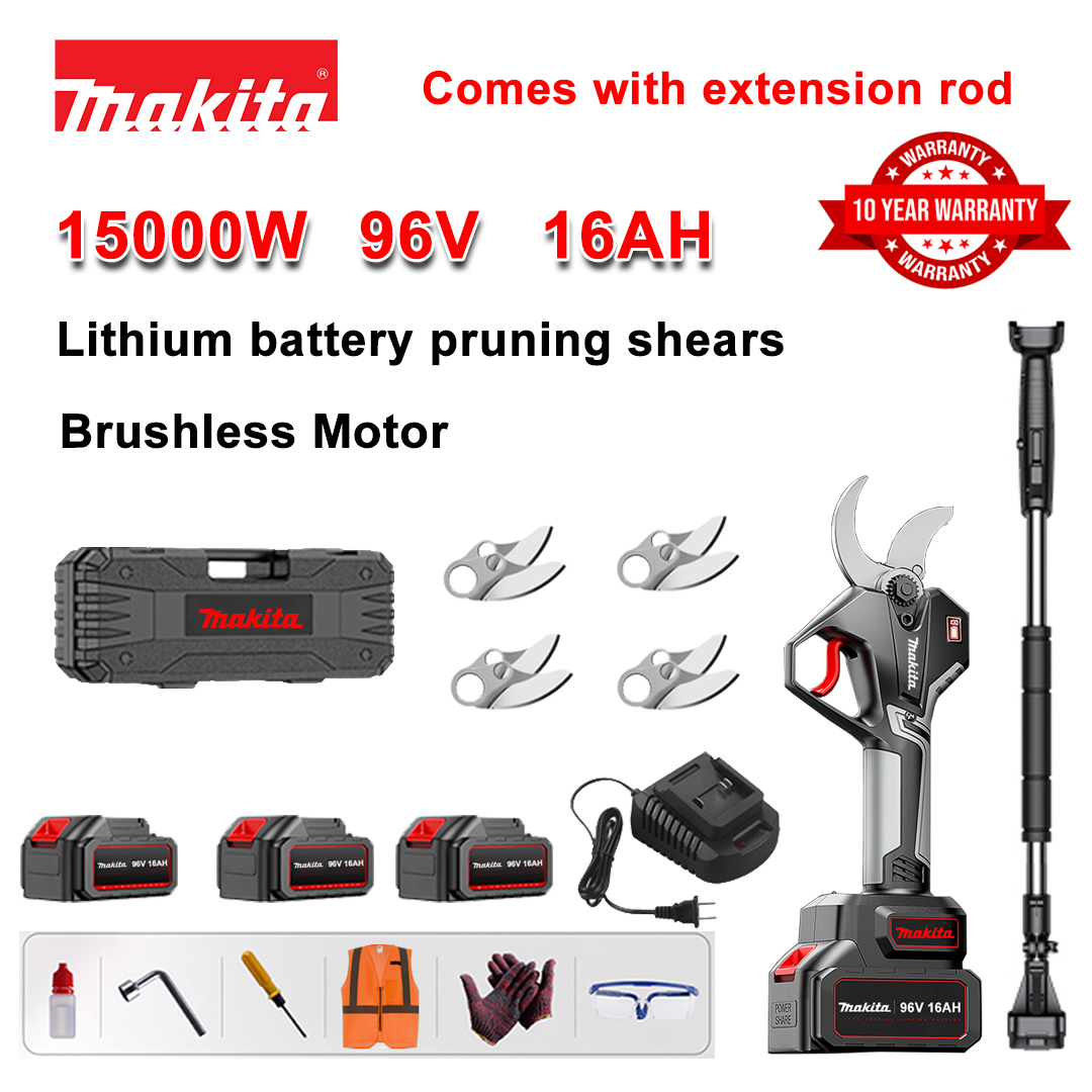 [Tijă de prelungire 1,5~5m] Foarfece de tăiat cu baterie fără perii cu litiu de 15000W + baterie 96V16Ah * 3 + lamă din aliaj sk9 * 4 + încărcător + afișaj LED de putere + cutie de scule + ulei lubrifiant + ochelari de protecție + 10 ani garanție